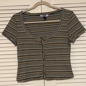 Vylette Striped Scoop Neck Short Sleeve Top